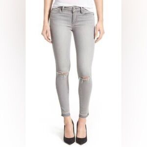 PAIGE Denim Verdugo Ankle Slim Gray Wash Jeans with Frayed Ankles